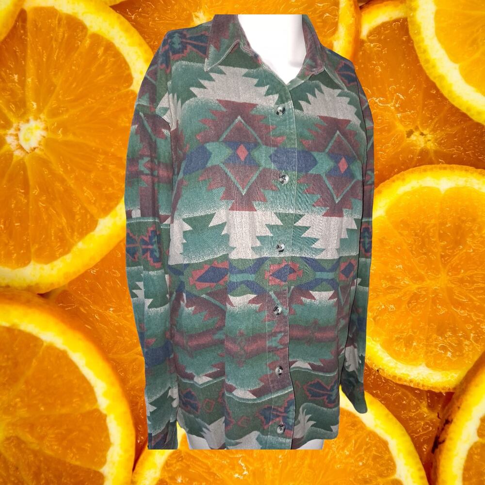 Cabela's Aztec Design 100% Cotton Button Up Shirt Size‎ Large